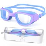 Zeligerstar Kids Swim Goggles,Swimming Goggles for Kids 6-14, Anti-Fog UV Protection Pool Goggles for Boys Girls (Blue/Purple+Clear Lens)