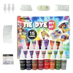 Tie Dye Kit with Scrunchies 15 Colors Permanent Easy Fabric Dye Kits for Textile Craft Arts Shirt Canvas Shoes T Shirt Clothing Paint DIY Party Supplies for Adults Women Girls Kids Tye Dye Gift