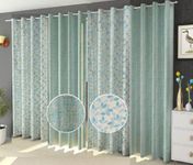 Stuffique Jacquard Polyester Silk 2 Leaves and 2 Texture Eyelet Curtains for Living Room 9 Feet Long Set of 4 (Aqua) Thick Fabric