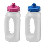 Twizzle & Twig Running Water Bottle Handheld 500ml Leakproof Spout Light Weight BPA Free Easy Grip Ideal for Runners Jogging Sports Gym Training 2 Pack (Pink & Blue Lids)