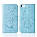 Tiyoo Phone case for iphone 6 plus/6s plus Embossed Love Heart Elephant Butterfly Pattern Folding Stand PU Leather Wallet Flip Cover Protective Case with Card Slots, Magnetic Closure (Blue)