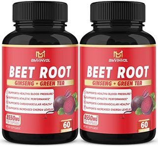 (2 Packs) Beet Root Extract Capsules - 8550mg Herbal Equivalent - Supports Blood Pressure, Performance, Digestive, Immune System - with Ginseng, Green Tea, Red Spinach, Black Pepper - 4 Months Supply