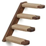 FUKUMARU Cat Climbing Shelf Wall Mounted, Four Step Cat Stairway with Jute Scratching for Cats Perch Platform Supplies (Walnut- Left to Right)