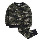 Hopscotch Girls Fleece Camouflage Print Fleece Sweatshirt Jogger Set In Green Color For Ages 3-4 Years (CRH-4247780)