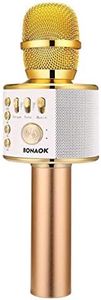 BONAOK Wireless Bluetooth Karaoke Microphone, Portable 3-in-1 Karaoke Handheld Microphone, Birthday Gift, Home Party Car Karaoke Microphone for iPhone/Android/iPad/PC/Smartphone (Light Gold)