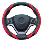 Car Steering Wheel Cover - Sportage Leather Steering Wheel Cover Universal Size M 37-38cm /14.5-15inch, Anti-slip, Breathable, Red