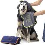 Lucky Paws® Dog Towel - Microfibre Chenille/Noodle Towels - UK Based Seller - Super Soft Pockets - Super Absorbent - Fast Drying - Pet Grooming Accessories - 88x32cm - (Pack of 2, Grey & Navy)