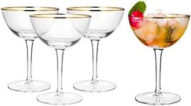 Gold Rim Vintage Coupe Martini, Champagne and Cocktail Glasses - Set of 4 - Hand Blown Gold Rim Martini Glasses - For Your Next Cocktail & Champagne Party - 6oz Classic Manhattan Glasses Water & Wine