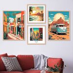 kotart Wood Premium Digital Paintings With Frame For Home Decoration - Iconic Cities Vibrant Painting For Living Room Bedroom Office Room Decor - Pack Of 4 (Minimalist,Design 20)