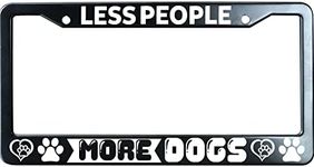 URCustomPro Less People More Dogs Matte Black License Plate Frame Cover, Heavy Duty Stainless Steel Auto Car Tag Frame with 2 Holes & Free Screws,Unique Cat and Dog Lover Gift