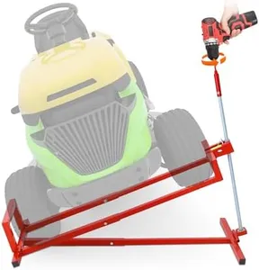 Heavy Duty Steel Riding Mower Lift, 880 Lbs Lawn Mower Lift Jack, Foldable Lawn Tractor Lift, Telescopic Maintenance Jack with Manual & Power Tool Handle for Lawn Mowers and Garden Tractors, Red