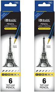 BAZIC Products Drawing Sketching Pencil Set, HB 2B 4B 6B 7B 8B, Professional Graphite Sketch Kit Pencils, for Artists Adults Beginners (6/Pack), 2-Packs