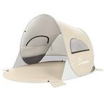 Wolfwise Pop up Beach Tent Sun Shelter with UPF50+ UV Protection, Instant Easy Setup Popup Beach Shade Canopy for 3 Person, Portable & Foldable, 220x145x120CM (87 ×57×47 IN), Beige