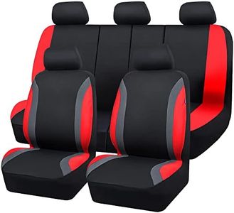 CAR PASS Sporty Cloth Universal Fit Car Seat Cover,Airbag Compatible (Full Set, Black and Red)