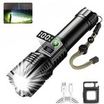 UNAGEA Rechargeable LED Torch,Super Bright 500000 Lumen Torches High Power with 5 Modes, Powerful USB-C Flashlight 26650 Battery Powered, Waterproof Tactical Flash Light for Camping, Emergencies