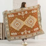 Hopstar Native American Blanket, Aztec Geometric Mexican Blankets and Throws, Couch Cover Blanket for Bed Sofa Outdoor Beach Travel 51"x63" (Light Brown)