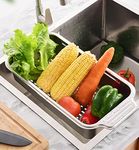 Over The Sink Colander Strainer Basket, 304 Stainless Steel Extendable Rectangular Colander for Draining Pasta Fruits Vegetables