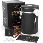 Miscedence Coffee canister for ground coffee with Scoop & Date Tracker One Way Co2 Valve #304 Stainless Steel Kitchen Food Airtight storage container for Coffee Beans,Grounds,Tea,Sugar (black, 22OZ)