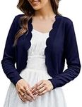 KANCY KOLE Women's Long Sleeve Cardigan Sweater Open Front Knit Cropped Bolero Cardigan Blue, Medium