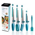 5-Pack Silicone Tongs for Cooking,Maywe Tanso 4PCS 13-Inch Cooking Kitchen Tongs with Silicone Tips,Nonstick Stainless Steel Tongs for Steak Pie Pizza Pasta Spaghetti Salad BBQ Buffet,Plus Brush