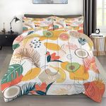 FUYEUN Abstract Art Comforter Set Full Modern Bedding Set for Women Girls Teen Bedroom, Orange Fruits Flower Boho Quilt Sets 1 Comforter + 2 Pillow Cases