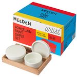 MEEDEN 2 Pack Ceramic Palette Cups, Porcelain Artist Paint Palette Cups with Lid, Oil Painting Dipper Container with Beech Wood Tray, Art Porcelain Palette Hold Solvents and Oil