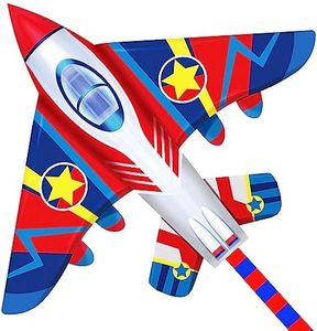 HONBO 58" Fighter Plane Kites for Kids Easy to Fly, Kite for Adults, with Kite Reel and 200ft String, Beginner Kite for Beach Trip