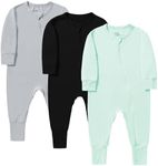 kpoobox Baby Boy Sleepers 0-3 Months, 3pcs Girls Long Sleeve Footless 2 Way Zipper Pajamas With Mitten Cuffs black+grey+aqua green 0-3 Months