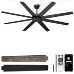Phylluz 72 Inch Large Ceiling Fan No Lights, Industrial Black Ceiling Fan without Lights, Remote/APP Control, Quiet DC Motor, Modern Big Ceiling Fan for Indoor/Covered Outdoor Garage Shop Patio