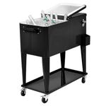 COSTWAY 80-Quart Rolling Ice Chest, Stainless Steel Beverage Cooler Cart with Shelf, Wheels, Bottle Opener & Drainage Hole, Bar Party Drink Ice Bucket Trolley, 72H Insulation(Black)