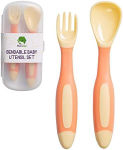 Mars Baby Silicone Baby Spoons Set for Self-Feeding - Bendable Learning Utensils for Toddlers - Perfect for Introducing Solids - With Travel Case - Orange