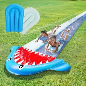 TOY Life 20FT Giant Shark Water Slides for Kids Backyards Lawn with 2 Bodyboards, 2 Lane Slip Splash and Slide Summer Toys Waterslide with Built-in Sprinkler for Backyard Outdoor Shark Water Toys Fun