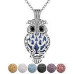 CELESTIA Aromatherapy Gifts for Women, Silver Plated Wise Owl Pendant Essential Oil Diffuser Locket Necklaces Jewellery Anxiety-Relief