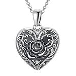 SOULMEET Sunflower/Rose/Daisy Heart Locket Necklace That Holds Pictures Keep Someone Near to You Sterling Silver/Gold Personalized Photo Locket Gift, Sterling Silver, Cubic Zirconia