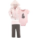 Yoga Sprout Baby-Girls 3 Piece Hoodie Bodysuit and Pant Set, Pink Medallion, 9-12 Months