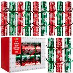 JOYIN 10” Christmas Party Table Favor(12 Pack) with Red & Green Snowflake Design, No-Snap with Party Hat, Joke & Little Gift Inside, for Xmas Gift, Christmas Seasonal Holiday Dinner Traditions