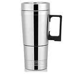 12V/24V 300ml Silver Car Heating Cup Vehicle Electric Heating Cup Bottle Stainless Steel Travel Kettle Drinking Cup Bottle for Coffee Tea Hot Water Mug, Plugs Into Your Car's Cigarette Lighter(12V)