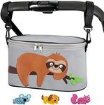 Bello it Borsa per Passeggino o Carrozzina, Borsa porta oggetti universale， Design animali colorati, Leggera e Capiente con ganci e tracolla inclusi Tema: (Bradipo) colore : Grigio