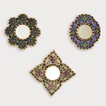 Small Accent Wall Mirror set of 3 - Decorative Vintage mirrors of 6" for wall decor, Peruvian Mirrors Vanity with bronze leaf