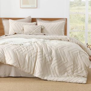 Litanika Beige Comforter Set King Size, 3 Pieces Boho Summer Chevron Tufted Bedding Set & Collections, All Season Bed Set (104x90In Comforter and 2 Pillow Shams)