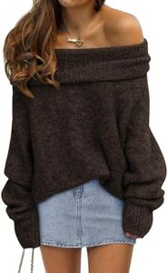 LILLUSORY Off The Shoulder Sweater Tops Oversized Stay Put Neckline Ultra Soft Perfect for Going Out Date Nights Casual Evenings CBrown XL