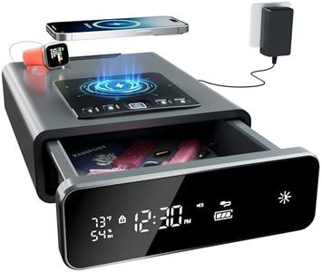 Mboko Biometric Discreet Gun Safe with 12-Hour Time Clock Display, Wireless Charging Pistol Safe for Handgun with Adjustable Brightness, Backlit Keypad, LED Light, Gifts for Mother‘s Day(Gray)