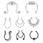 MODRSA Fake Septum Ring Fake Septum Piercing Faux Septum Nose Rings Clip On Septum Ring Faux Septum Piercing Fake Septum Hoop Fake Septum Jewelry Non Pierced Septum Fake Septum Nose Ring Black