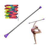 Dasiyoki 26-inch Twirling Baton Spinning Dance Baton Metal Rhythmic Gymnastics Conducting Batons for Child in Majorette-Complete with 1 Dance Ribbon Rainbow Streamer (Purple,1 Pack)