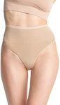 Yummie Women's Ultralight Seamless Lace Insert Shapewear Thong, Almond, Medium-Large