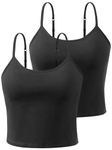 ROSYLINE Womens Camisoles with Built in Shelf Bra Cotton Short Undershirts with Adjustable Straps Camis Yoga Tops Black/Black M