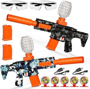 2 Pack Splatter Blaster Electric Toys Camouflage Style Toy(Black & Blue) - Rechargeable Quick-Release Batteries, Goggles, Target for Age 14+