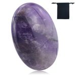 2.1" Large Amethyst Crystal Stone Polished Palm Healing Gemstone 0.8" Thick Pocket Worry Stone Crystal for Massage Reiki Stress Relief Balancing Meditation Accessories