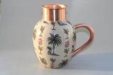 KITCHEN NEXT Floral Galore Royal Surai Designer Copper Jug Pitcher, Storage and Serving Water, Health Benefits Handcrafted Copper Utensils (1.5 litres) (karela Pettern)