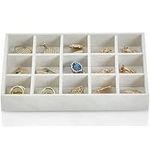 Vlando 15 Grid Jewelry Tray, Small Drawer Jewelry Organizer, Stackable Trays - Soft Lining DIY Combinations - White
